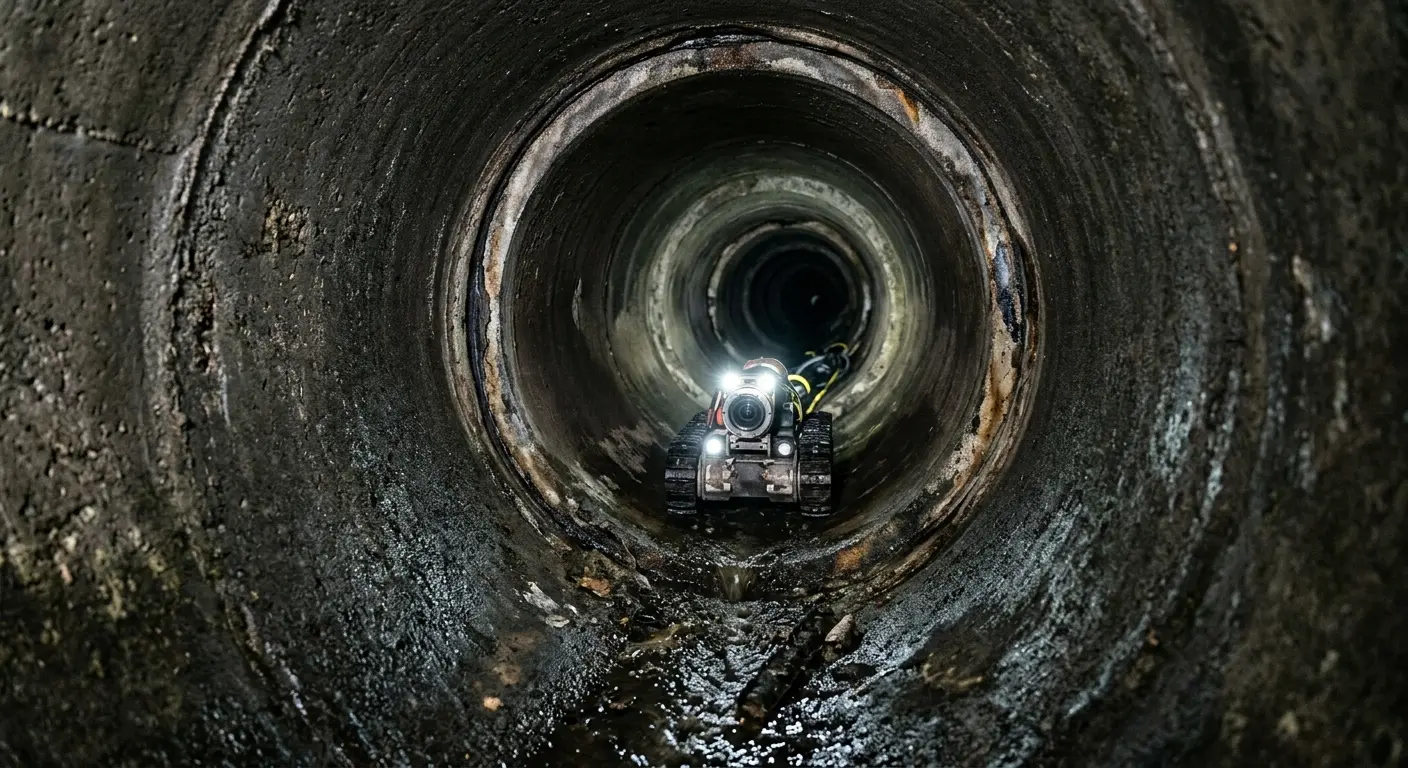 Robotic sewer camera inspecting pipe interior for Sewer Line Repair in Granville